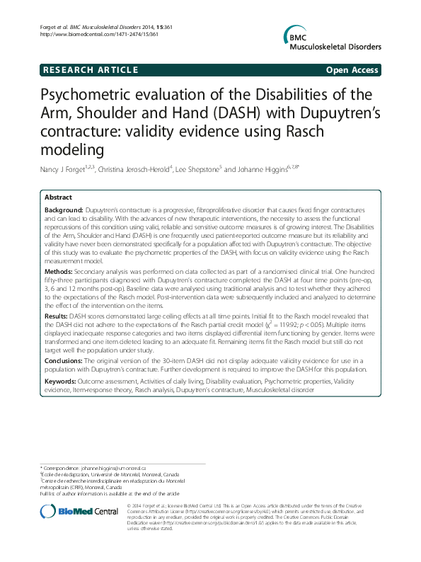 (PDF) Psychometric evaluation of the Disabilities of the Arm, Shoulder ...