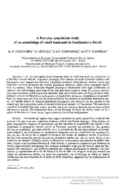 (PDF) A five-year population study of an assemblage of small mammals in ...