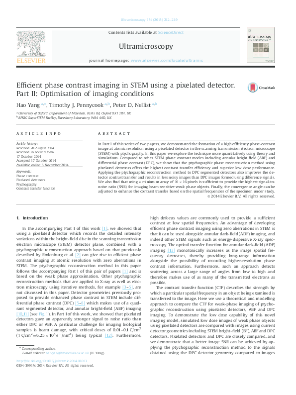 (PDF) Efficient phase contrast imaging in STEM using a pixelated ...