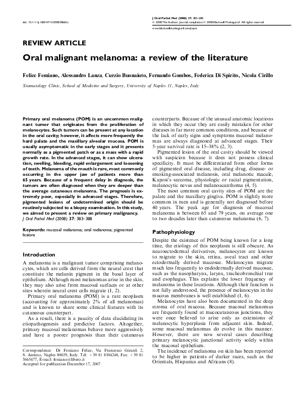 (PDF) Melanoma of the oral mucosa with cerebral metastasis a clinical