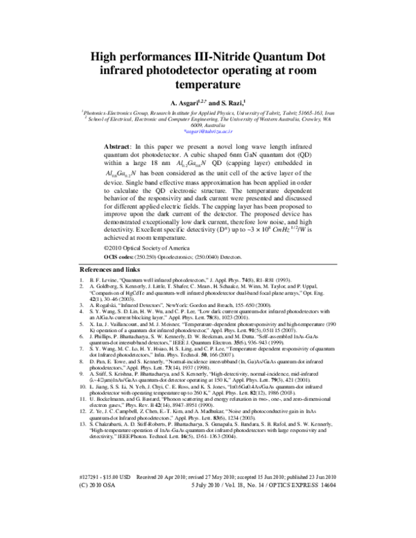 (PDF) High performances III-Nitride Quantum Dot infrared photodetector ...