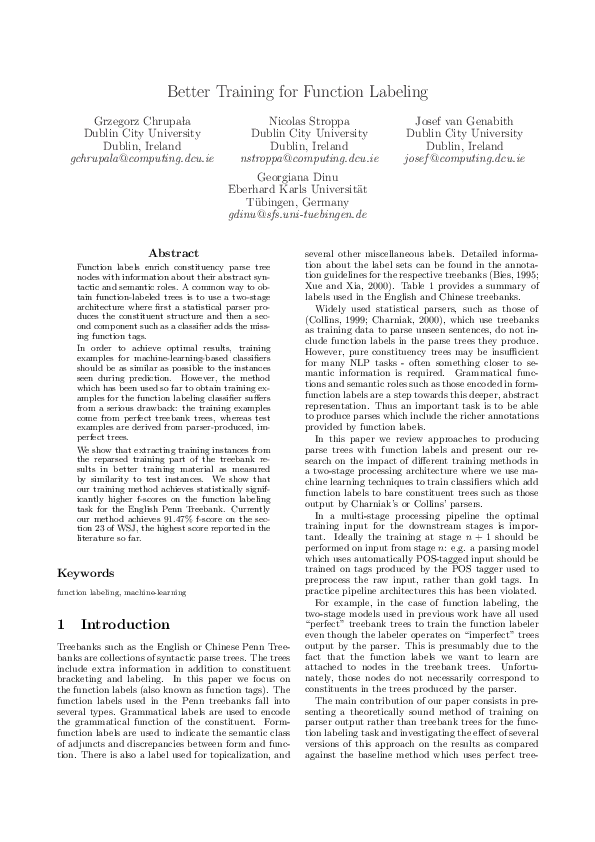 (PDF) Better training for function labeling