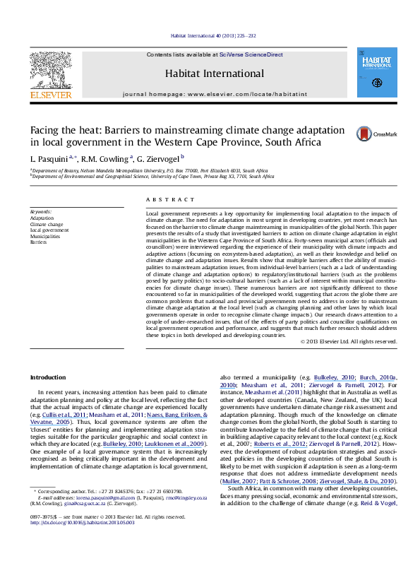 PDF) Facing the heat: Barriers to mainstreaming climate