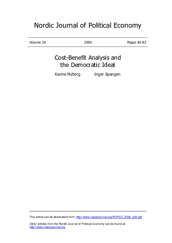 Cost-Benefit Analysis and the Democratic Ideal