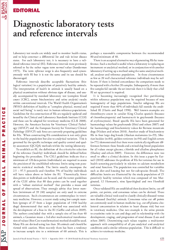 (PDF) Diagnostic laboratory tests and reference intervals