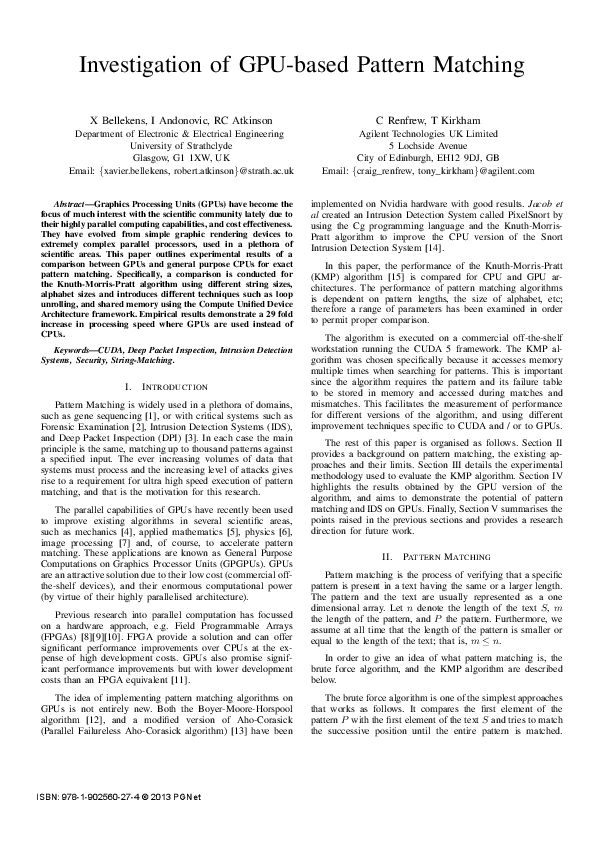 (PDF) Investigation of GPU-based Pattern Matching