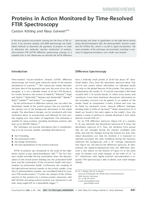 (PDF) Proteins in Action Monitored by Time-Resolved FTIR Spectroscopy