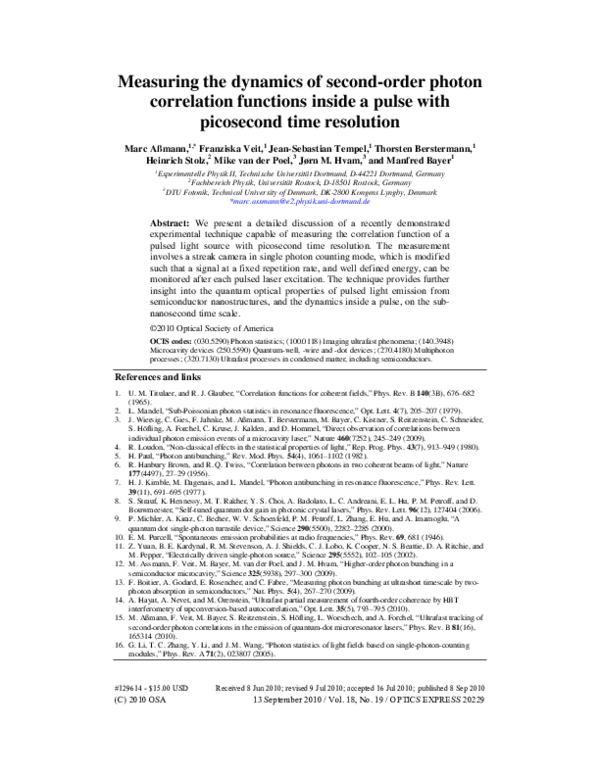 (PDF) Measuring the dynamics of second-order photon correlation ...