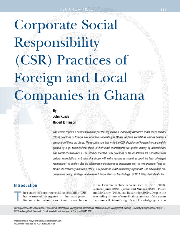 (PDF) Corporate Social Responsibility (CSR) Practices of Foreign and ...