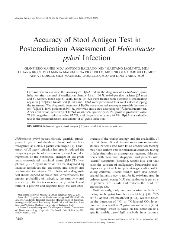 (PDF) Accuracy of stool antigen test in posteradication assessment of