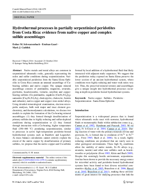 PDF) Hydrothermal processes in partially serpentinized