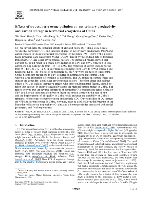 (PDF) Effects of tropospheric ozone pollution on net primary ...