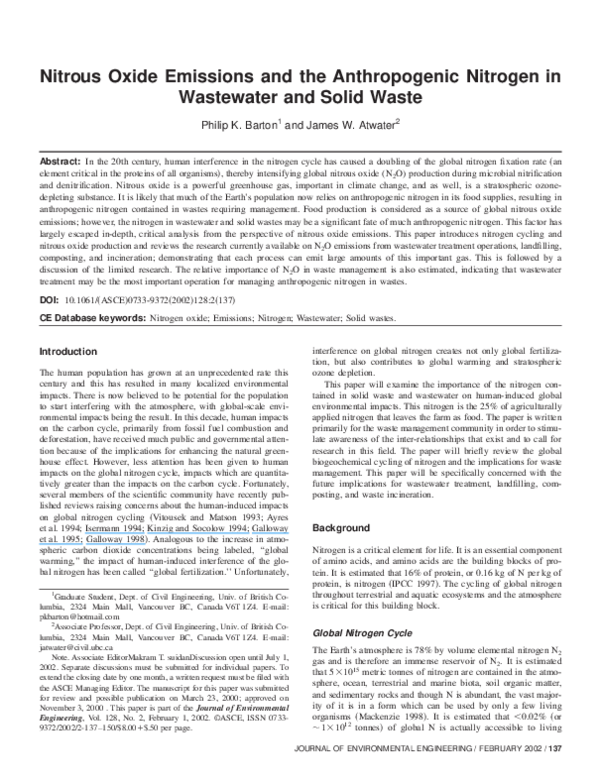 (PDF) Nitrous Oxide Emissions and the Anthropogenic Nitrogen in