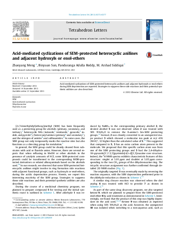 (PDF) Acid-mediated cyclizations of SEM-protected heterocyclic anilines ...