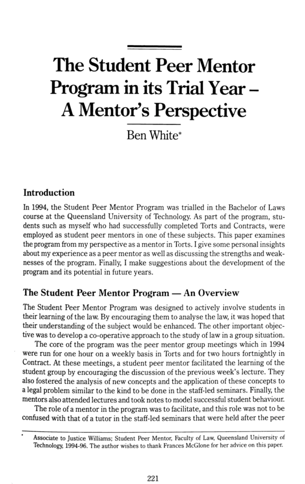 (PDF) The Student Peer Mentor Program in its Trial Year - A Mentor's ...