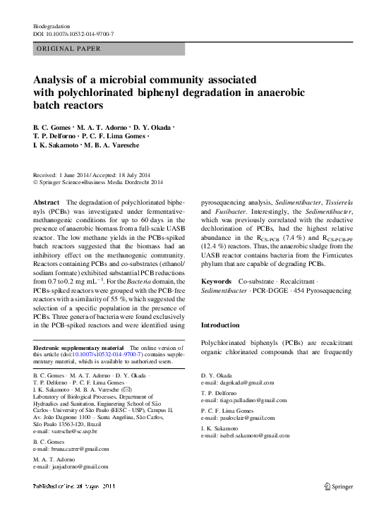 (PDF) Analysis of a microbial community associated with polychlorinated ...