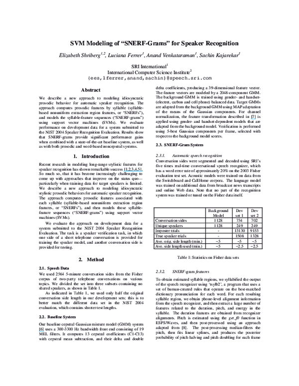 (PDF) SVM modeling of "SNERFgrams" for speaker recognition Sachin