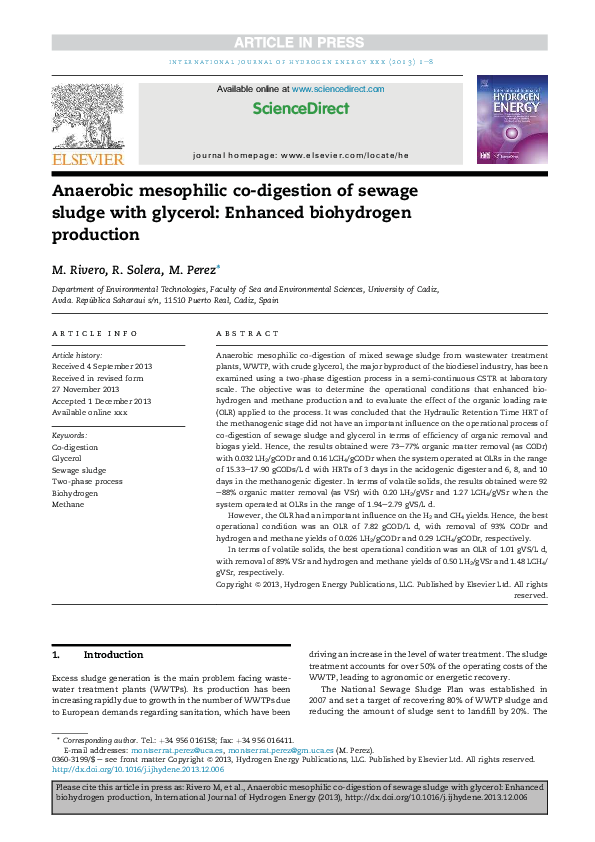 (PDF) Anaerobic mesophilic co-digestion of sewage sludge with glycerol ...