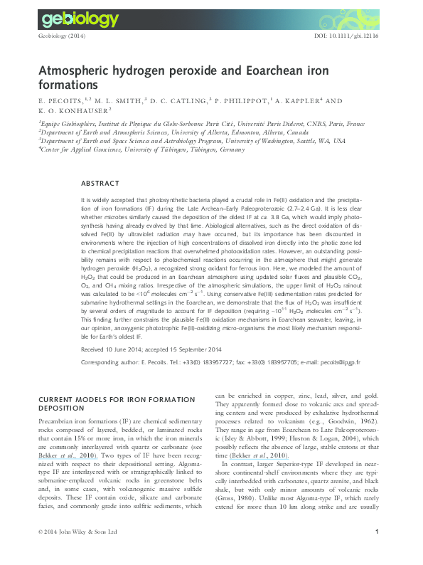 (PDF) Atmospheric hydrogen peroxide and Eoarchean iron formations