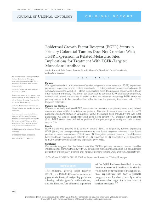 (PDF) Epidermal Growth Factor Receptor (EGFR) Status in Primary ...