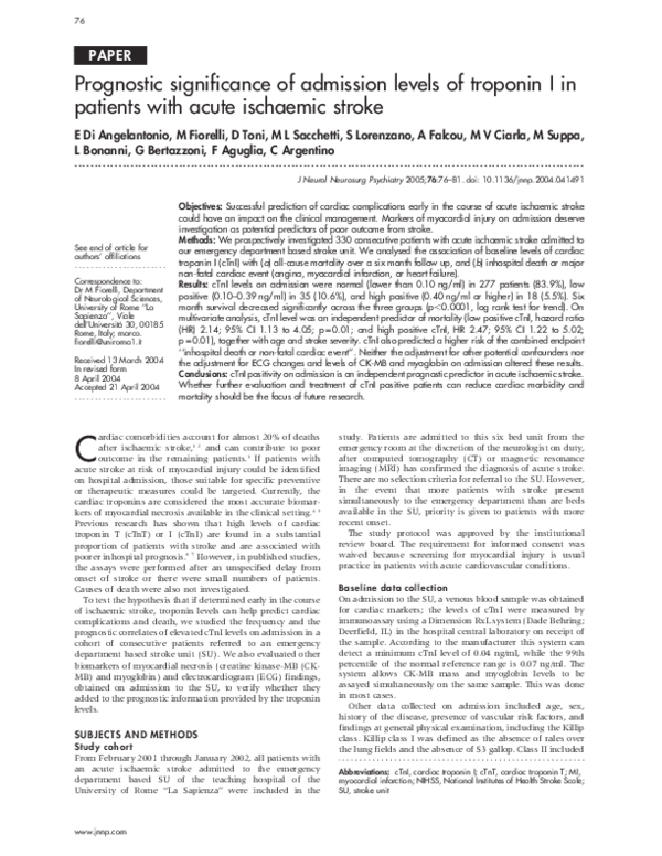 (PDF) Prognostic significance of admission levels of troponin I in ...