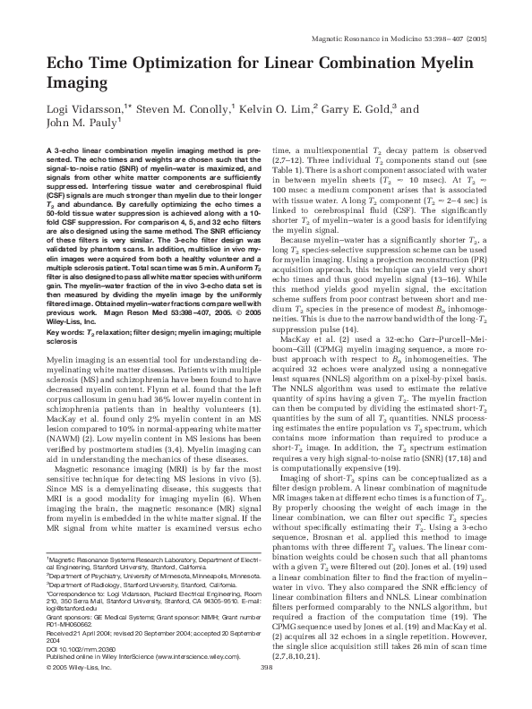 (PDF) Echo time optimization for linear combination myelin imaging