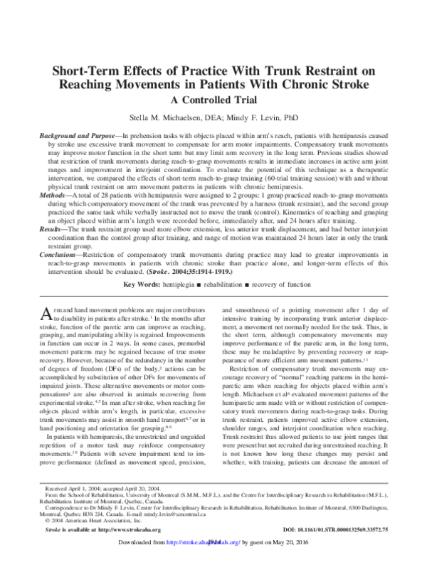 (PDF) Short-Term Effects of Practice With Trunk Restraint on Reaching ...