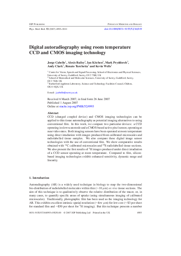 (PDF) Digital autoradiography using room temperature CCD and CMOS