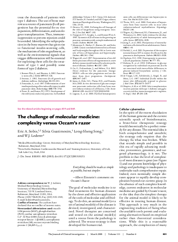 (PDF) The challenge of molecular medicine: complexity versus Occam’s razor