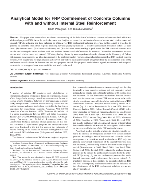 (PDF) Analytical Model for FRP Confinement of Concrete Columns with and ...