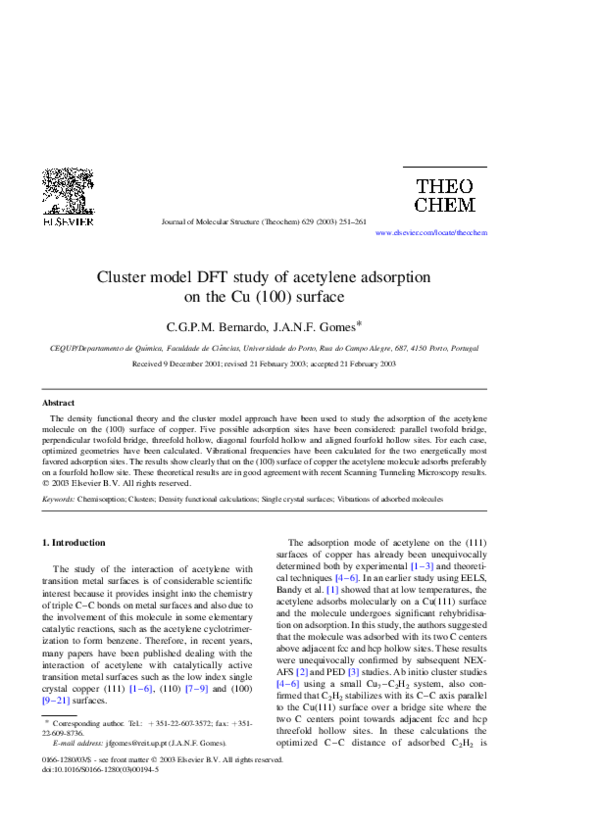 (PDF) Cluster model DFT study of acetylene adsorption on the Cu (100 ...