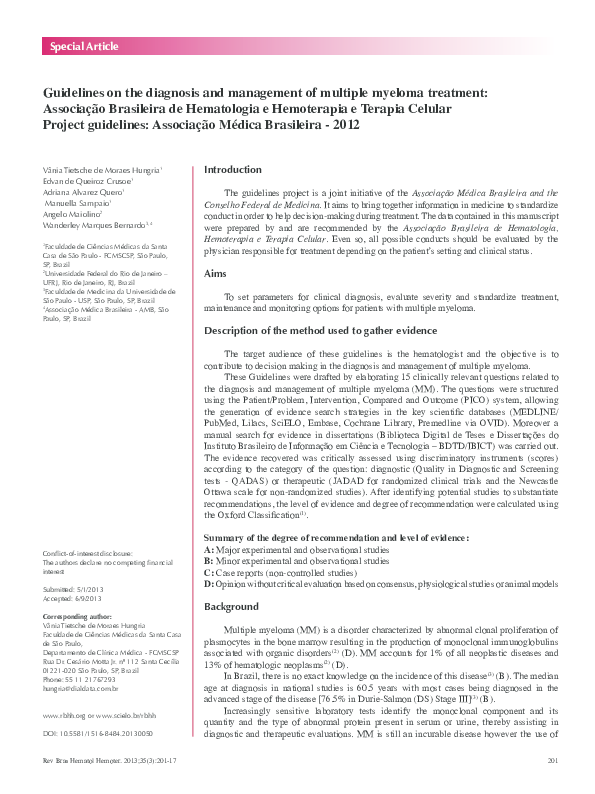 (PDF) Guidelines on the diagnosis and management of multiple myeloma ...