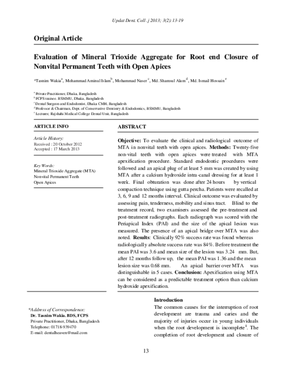 (PDF) Evaluation of Mineral Trioxide Aggregate for Root end Closure of ...