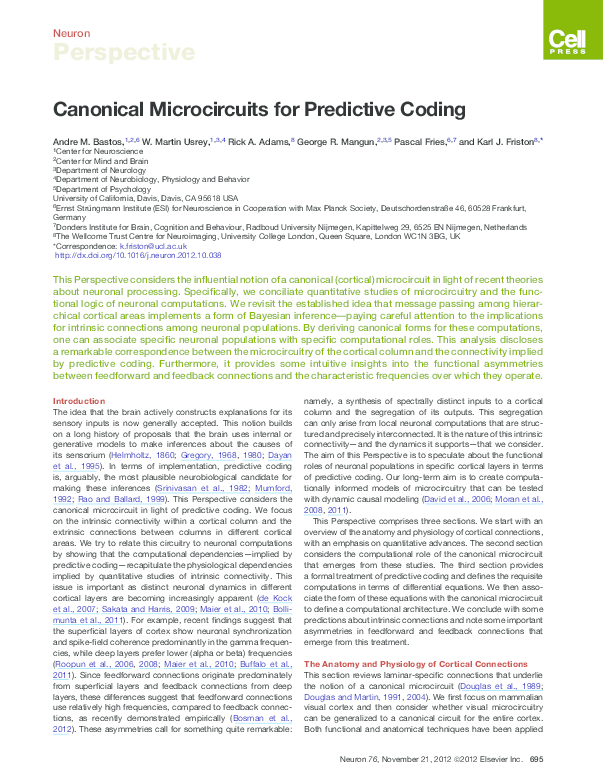 (PDF) Canonical Microcircuits for Predictive Coding