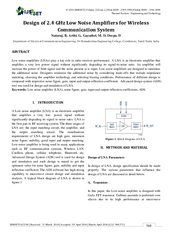 (PDF) Design of 2.4 GHz Low Noise Amplifiers for Wireless Communication ...