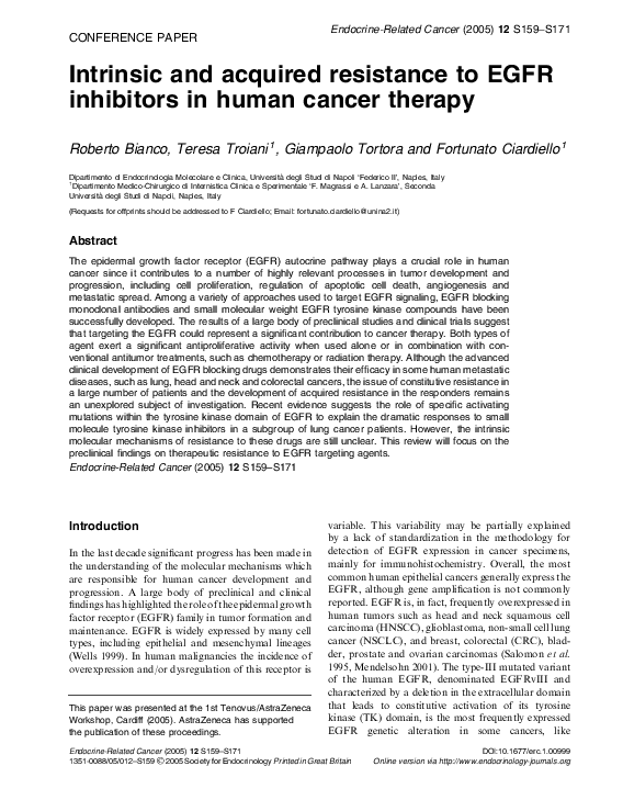 (PDF) Intrinsic and acquired resistance to EGFR inhibitors in human ...