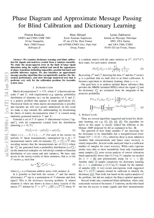 (PDF) Phase diagram and approximate message passing for blind ...