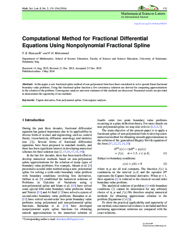 (PDF) Computational Method for Fractional Differential Equations Using ...
