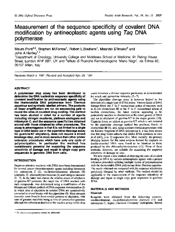 (PDF) Measurement of the sequence specificity of covalent DNA ...