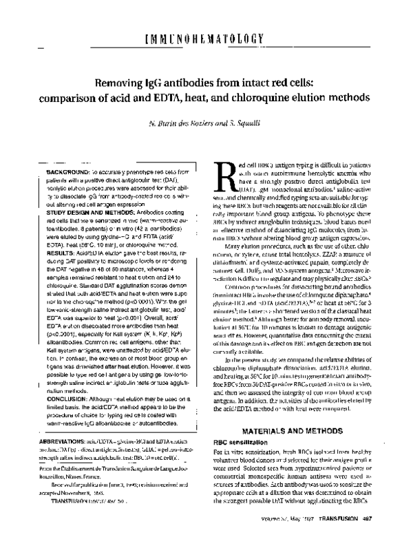 (PDF) Removing IgG antibodies from intact red cells: comparison of acid ...