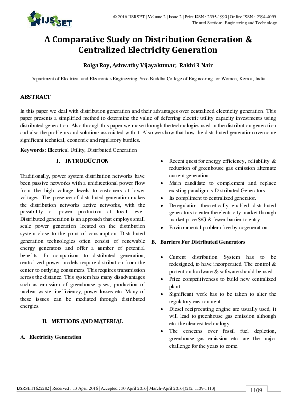 (PDF) A Comparative Study on Distribution Generation & Centralized ...