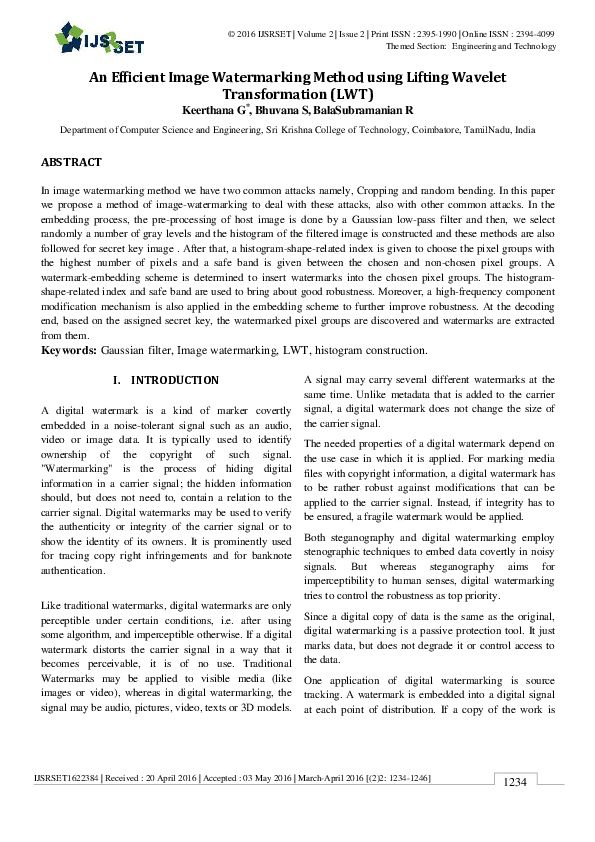 (PDF) An Efficient Image Watermarking Method using Lifting Wavelet ...