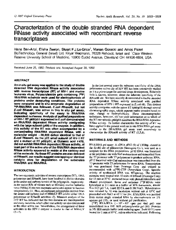 (PDF) Characterization of the double stranded RNA dependent RNase ...