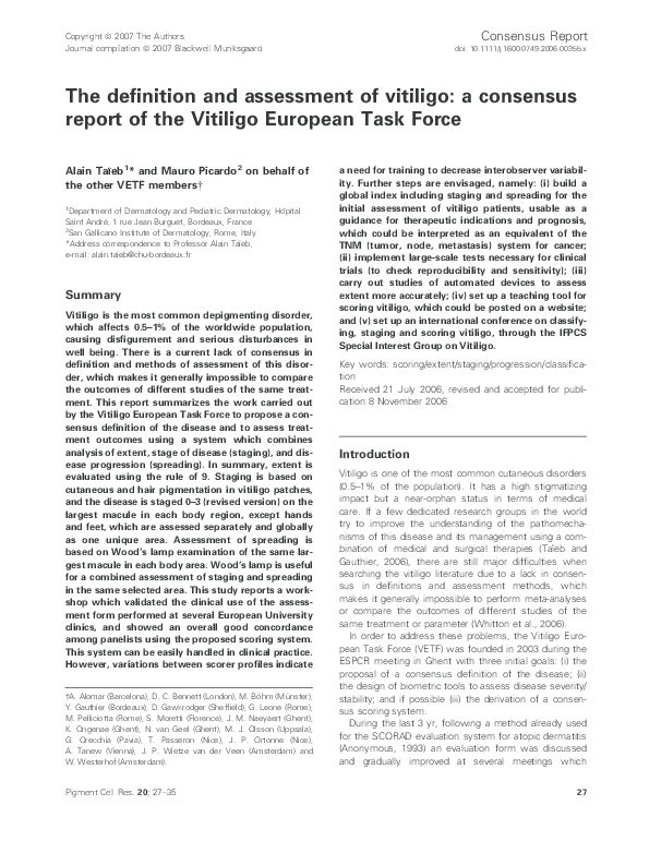 (PDF) The definition and assessment of vitiligo: a consensus report of ...