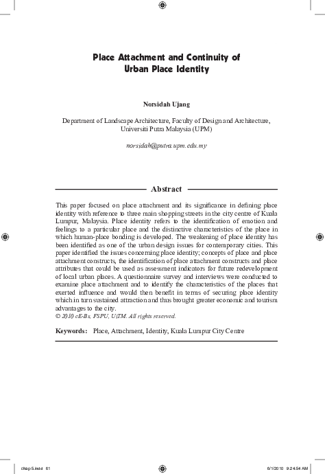 (PDF) Place Attachment and Continuity of Urban Place Identity