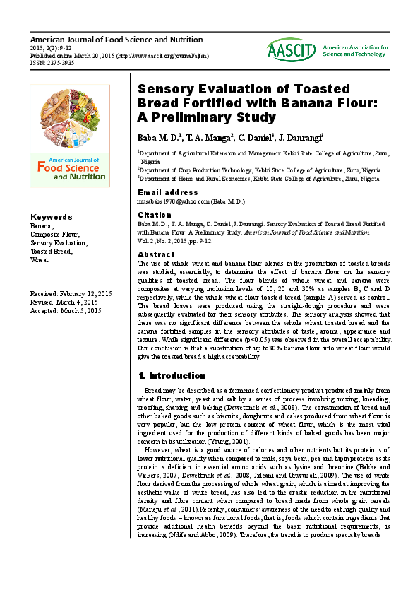 (PDF) Sensory Evaluation of Toasted Bread Fortified with Banana Flour ...