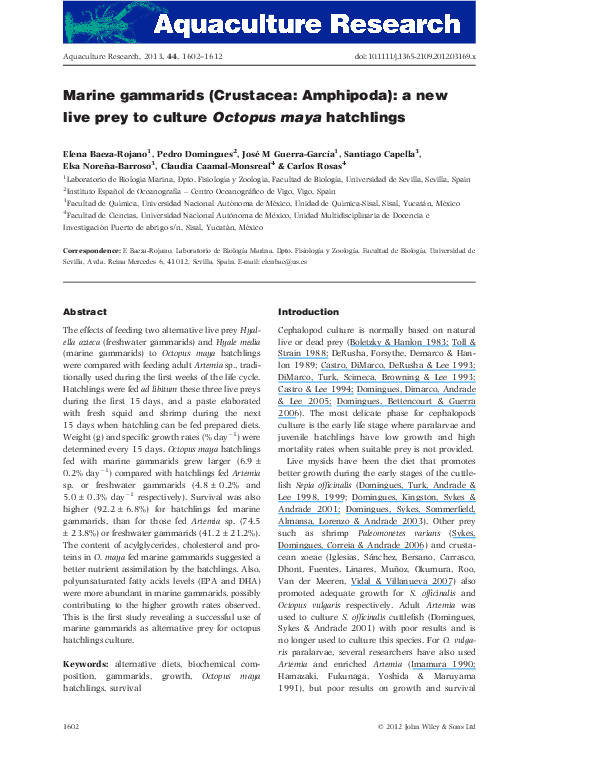 (PDF) Marine gammarids (Crustacea: Amphipoda): a new live prey to ...