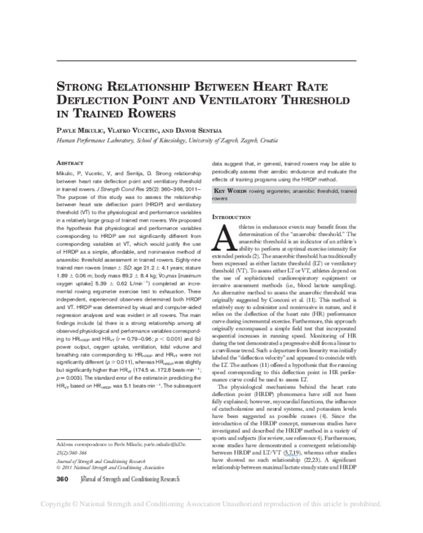 (PDF) Strong Relationship Between Heart Rate Deflection Point and