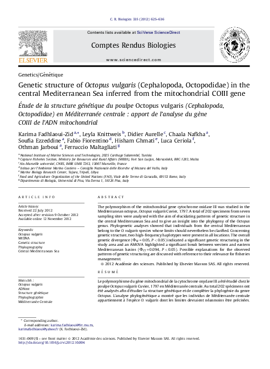 (PDF) Genetic structure of Octopus vulgaris (Cephalopoda, Octopodidae ...