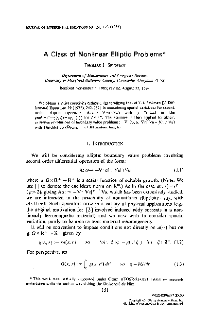 (PDF) A class of nonlinear elliptic problems